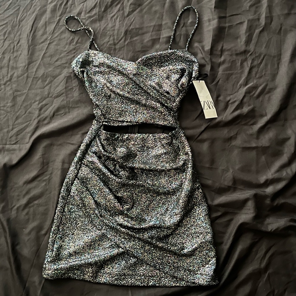 Zara bodycon cutout glittery black dress size XS